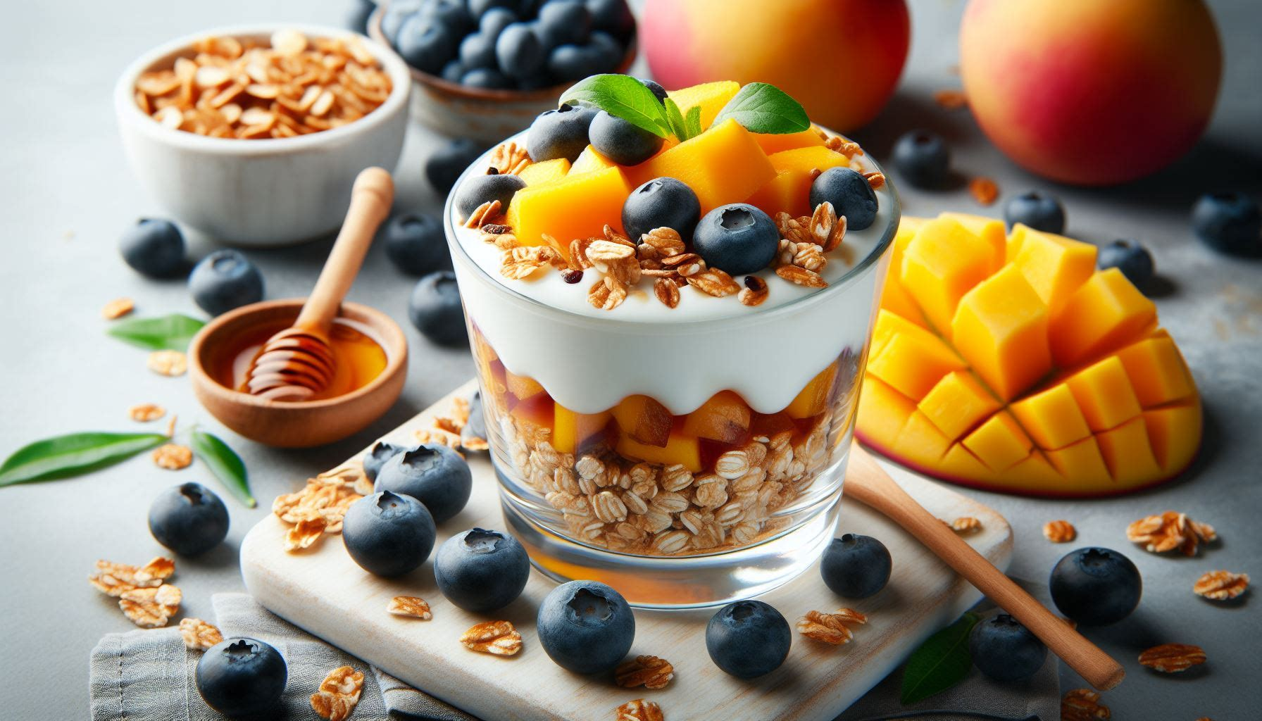 Granola Yogurt Parfait with Mango and Blueberries